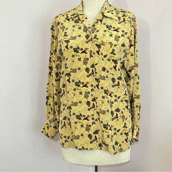 Theo Miles Petite Silk Equestrian Theme Print Blouse - Picture 1 of 7
